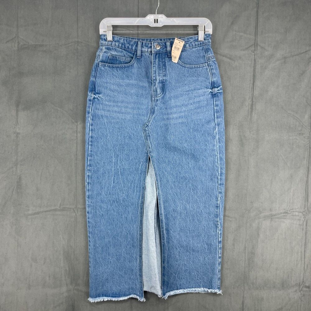 Daisy Street Denim Skirt Womens Small Midi Front Open Slit Light Washed Y2K Zip